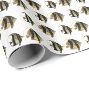 Vintage Tropical Fish Drawing Black Silver Gold Wrapping Paper
