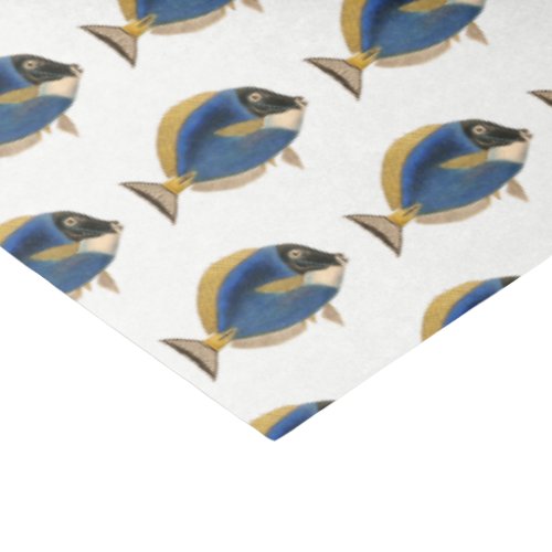 Vintage Tropical Fish Drawing Blue Gold Tissue Paper