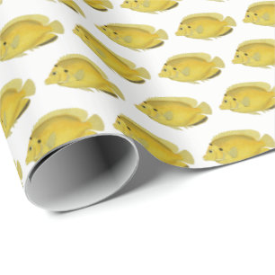 Vintage Tropical Fish Drawing Yellow Wrapping Paper