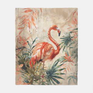 Vintage Tropical Flamingo Fleece Blanket