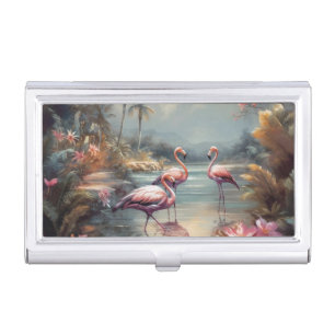  Vintage Tropical Flamingo Paradise Botanical  Business Card Case