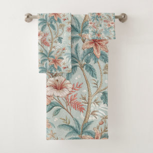 Vintage Tropical Floral Coastal Elegance Design Bath Towel Set
