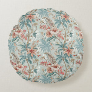 Vintage Tropical Floral Coastal Elegance Design Round Pillow