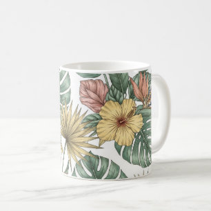 Vintage Tropical Floral Mug, Botanical Hibiscus Coffee Mug