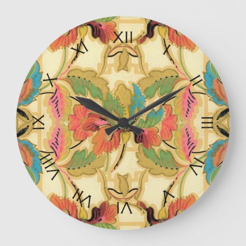Vintage Tropical Floral Wallpaper Pattern Numbers Large Clock