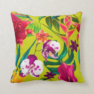 Vintage Tropical Flower Throw Pillow