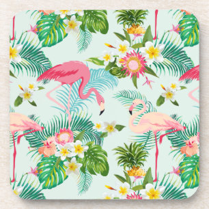Vintage Tropical Flowers And Birds Beverage Coaster