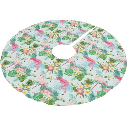 Vintage Tropical Flowers And Birds Brushed Polyester Tree Skirt
