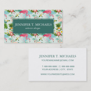 Vintage Tropical Flowers And Birds Monogram Business Card