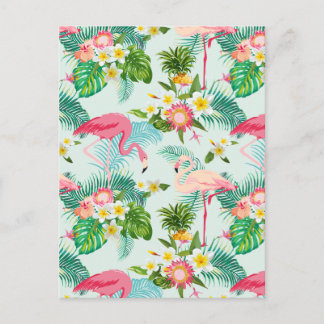 Vintage Tropical Flowers And Birds Postcard