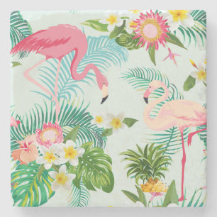 Vintage Tropical Flowers And Birds Stone Coaster