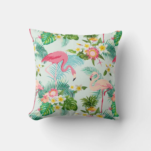 Vintage Tropical Flowers And Birds Throw Pillow (Front)