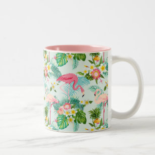 Vintage Tropical Flowers And Birds Two-Tone Coffee Mug