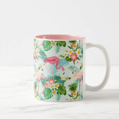 Vintage Tropical Flowers And Birds Two_Tone Coffee Mug