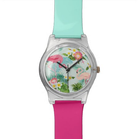 Vintage Tropical Flowers And Birds Wristwatch