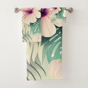 Vintage Tropical Flowers & Foliage Bath Towel Set