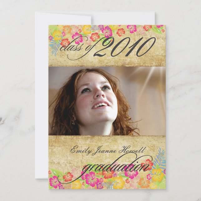 Vintage Tropical flowers Graduations Party Invitation (Front)