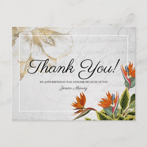 Vintage Tropical Flowers Thank You Postcard