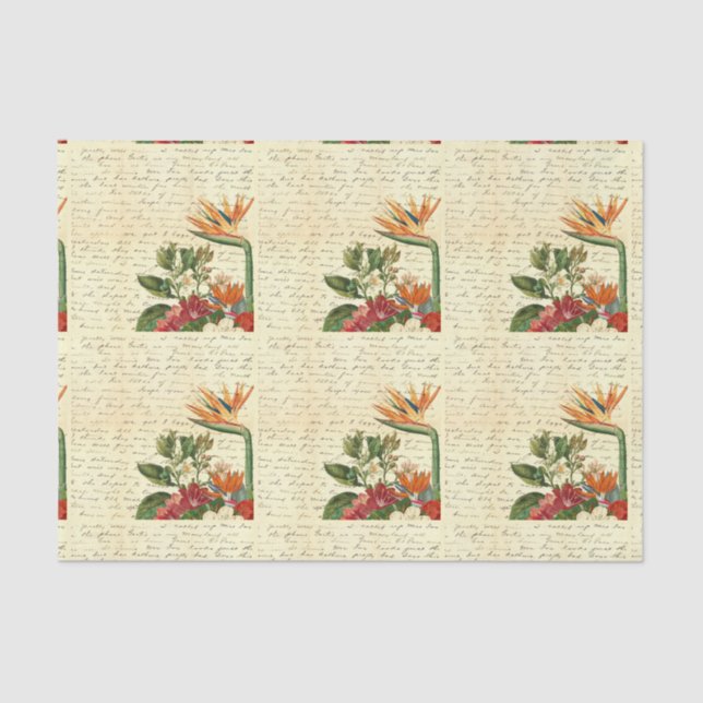 Vintage Tropical Flowers Tissue Paper (Front)