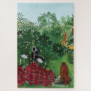 Vintage Tropical Forest Monkeys Illustration Art Jigsaw Puzzle