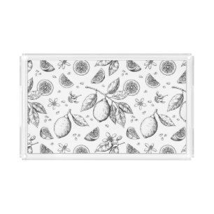 Vintage Tropical Fruit Lemon Floral Pattern Acrylic Tray