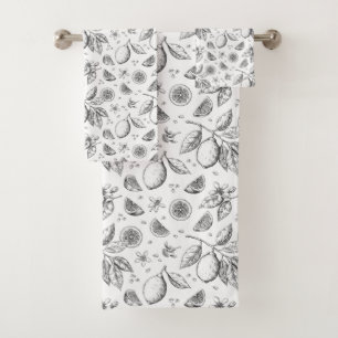 Vintage Tropical Fruit Lemon Floral Pattern Bath Towel Set