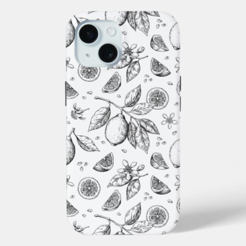 Vintage Tropical Fruit Lemon Floral Pattern iPhone 15 Case