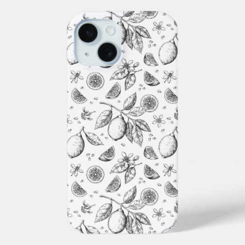 Vintage Tropical Fruit Lemon Floral Pattern iPhone 15 Case