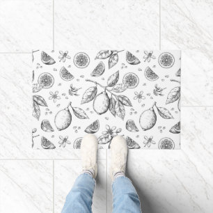 Vintage Tropical Fruit Lemon Floral Pattern Doormat
