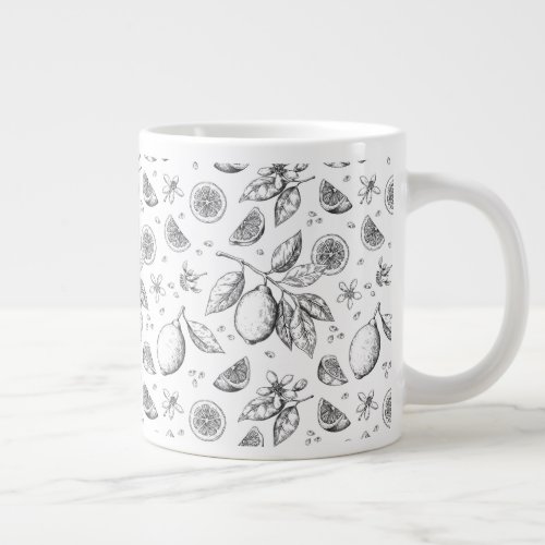 Vintage Tropical Fruit Lemon Floral Pattern Giant Coffee Mug