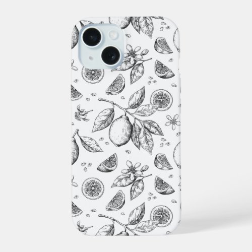 Vintage Tropical Fruit Lemon Floral Pattern iPhone 15 Case