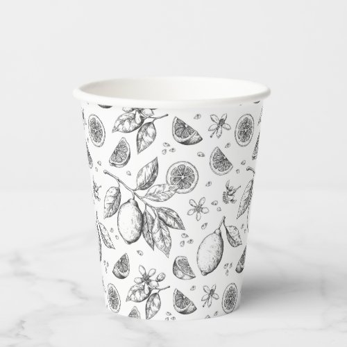 Vintage Tropical Fruit Lemon Floral Pattern Paper Cups