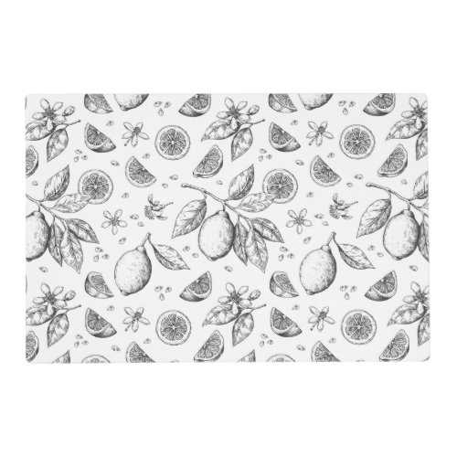 Vintage Tropical Fruit Lemon Floral Pattern Placemat