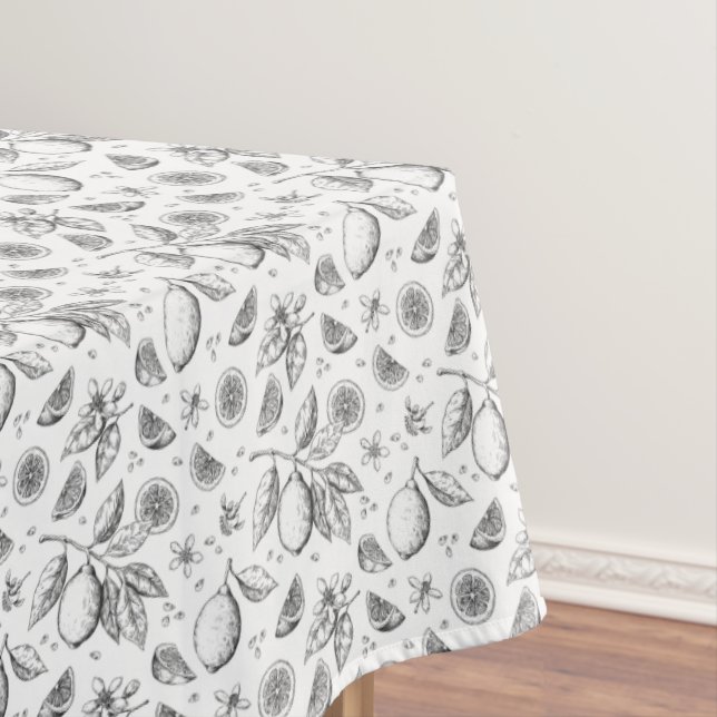 Vintage Tropical Fruit Lemon Floral Pattern Tablecloth (In Situ)