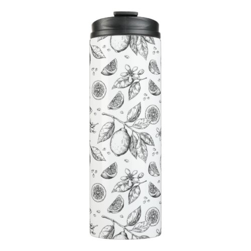 Vintage Tropical Fruit Lemon Floral Pattern Thermal Tumbler