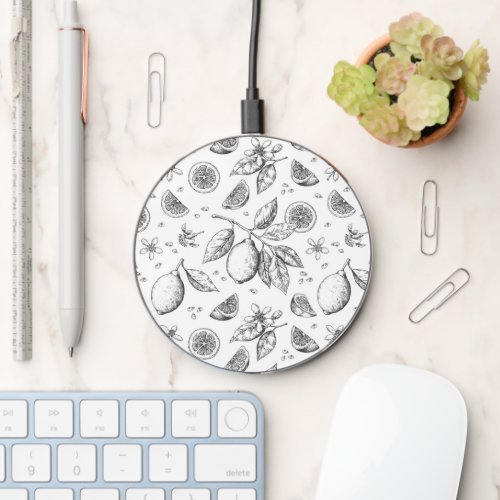 Vintage Tropical Fruit Lemon Floral Pattern Wireless Charger