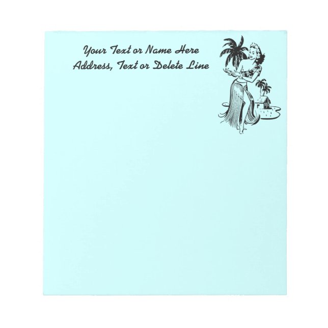 Vintage Tropical Hawaiian Hula Dancer Personalized Notepad (Front)
