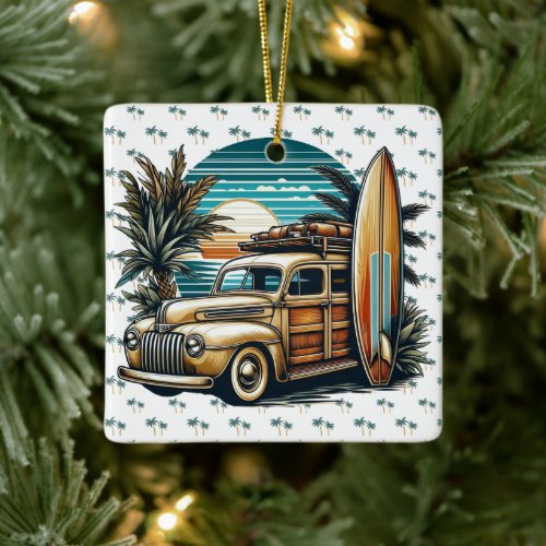 vintage tropical/Hawaiian surf truck  Ceramic Ornament