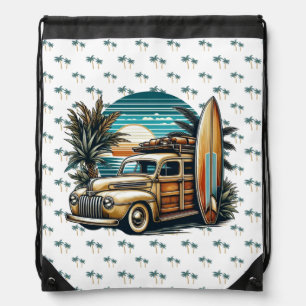 vintage tropical/Hawaiian surf truck Drawstring Bag