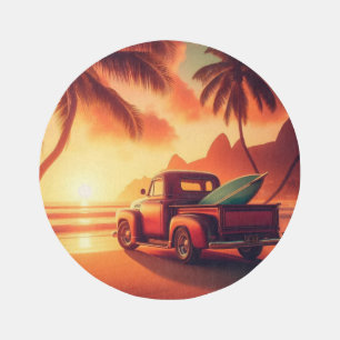vintage tropical/Hawaiian surf truck Outdoor Rug