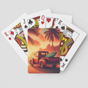 vintage tropical/Hawaiian surf truck Poker Cards