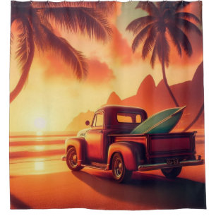 vintage tropical/Hawaiian surf truck Shower Curtain