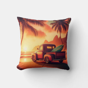 vintage tropical/Hawaiian surf truck Throw Pillow