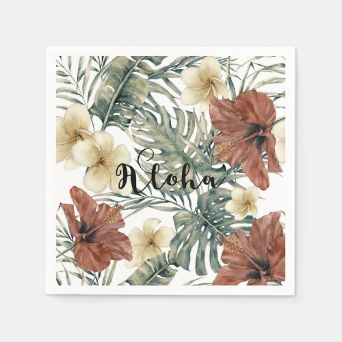 Vintage Tropical Hibiscus Plumeria Floral Aloha Napkins