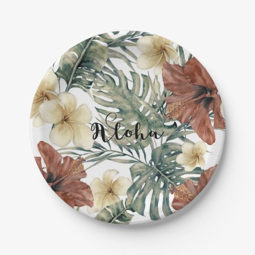 Vintage Tropical Hibiscus Plumeria Floral Aloha Paper Plates