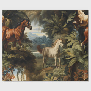 Vintage Tropical Horse Pattern Elegant Equestrian Wrapping Paper