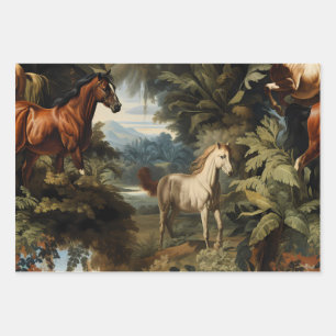 Vintage Tropical Horse Pattern Elegant Equestrian Wrapping Paper Sheets