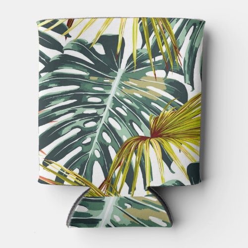 Vintage Tropical Jungle Leaves Pattern Can Cooler