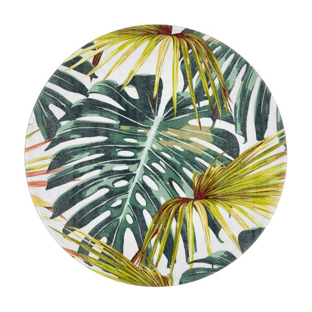Vintage Tropical Jungle Leaves Pattern Cutting Board (Front)