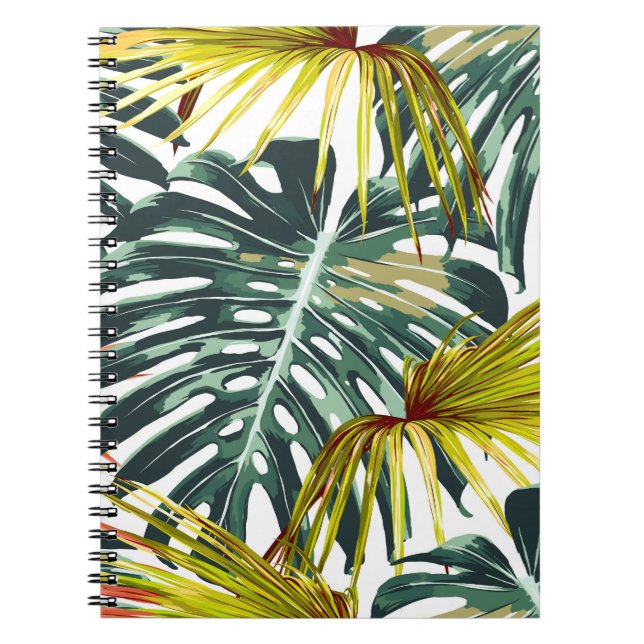 Vintage Tropical Jungle Leaves Pattern Notebook (Front)